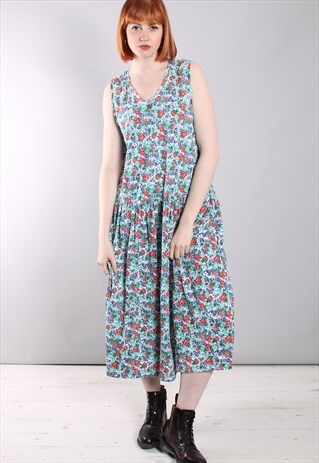VINTAGE 80S FLORAL PATTERNED FESTIVAL MAXI DRESS