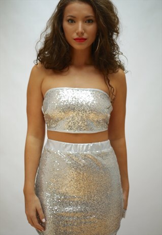 SILVER SEQUIN BOOB TUBE