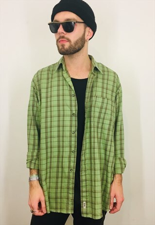 VINTAGE GREEN CHECK FLANNEL SHIRT
