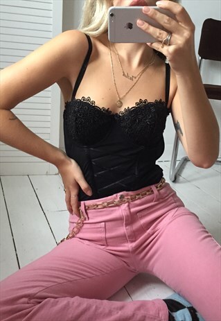 VINTAGE Y2K BLACK LACE BUSTIER SUSPENDERS