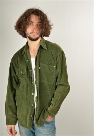 VINTAGE CORDUROY CORD SHIRT IN GREEN