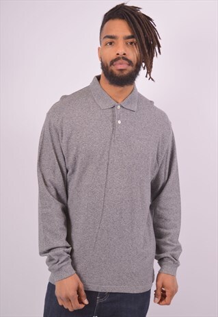 VINTAGE CHAMPION POLO SHIRT LONG SLEEVE GREY