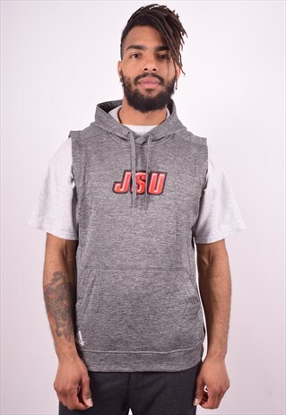 ADIDAS MENS VINTAGE HOODIE JUMPER SLEEVELESS MEDIUM GREY 90S