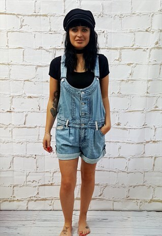 VINTAGE BLUE DENIM SHORT DUNGAREES