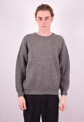 BENETTON MENS VINTAGE JUMPER SWEATER MEDIUM GREY 90S