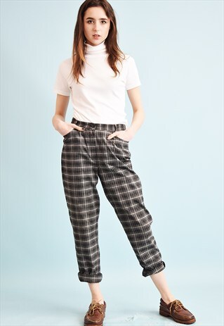 90'S CLASSY OVERSIZED HIGHWAISTED MONOCHROME TARTAN TROUSERS