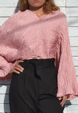 Pink crinkled viscose oversized tunic top.