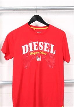Vintage Diesel T-Shirt in Red Crewneck Plain Tee Small