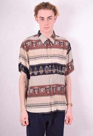 MENS VINTAGE AZTEC PRINT SHIRT LARGE MULTI 90'S