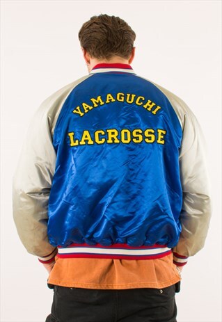 VINTAGE 80S JAPAN YAMAGUCHU LACROSSE BLUE VARSITY JACKET