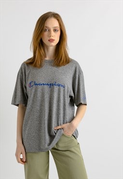 90's Champion Big Logo Grey Unisex T Shirts Large 7359