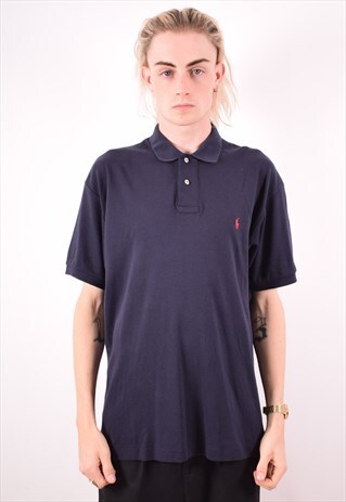 POLO RALPH LAUREN MENS VINTAGE POLO SHIRT LARGE BLUE 90S