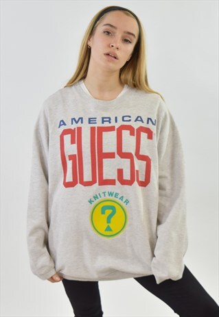 VINTAGE 90S HEATHER GREY GUESS CREW NECK SWEATSHIRT