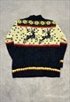 VINTAGE KNITTED JUMPER REINDEER PATTERNED CHUNKY SWEATER