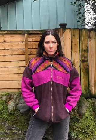 VINTAGE UNISEX COLOURFUL FLEECE JACKET PINK & BROWN