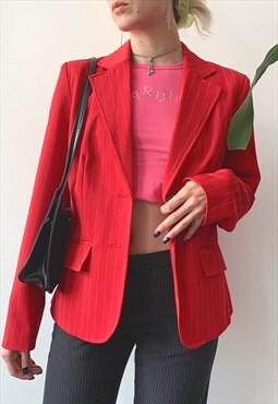 Vintage 00's Y2K Red Pinstripe Smart Casual Blazer Jacket