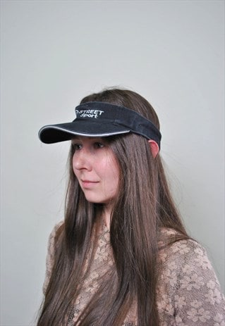 90's sport visor cap, vintage black sport wear sun cap