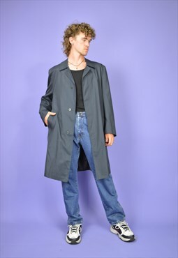  Vintage blue classic 80's long trench coat