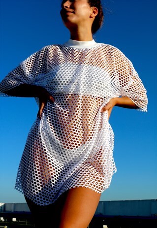 WHITE MESH OVERSIZED DRESS PEA STREET