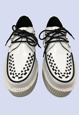 White Black Checkerboard Leather Look Mod Platform Creepers