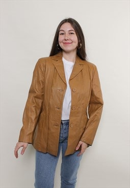 90s leather western jacket, vintage brown heritage blazer
