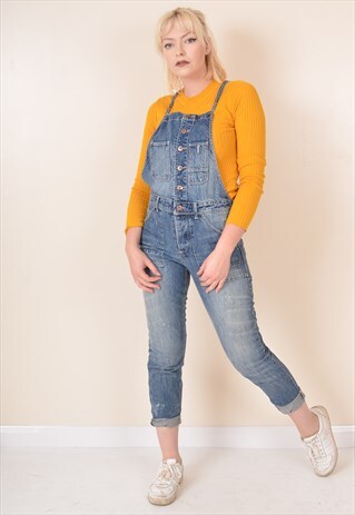 VINTAGE SKINNY LEG DUNGAREES BLUE DENIM 90S
