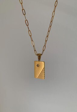 Gold Crystal Tag Necklace