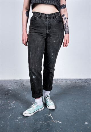 VINTAGE LEVI'S 901 BLACK PAINT MOM JEANS