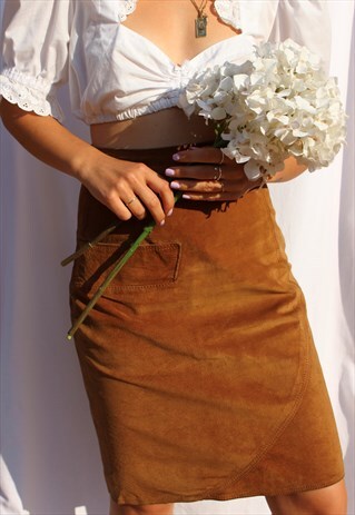 VINTAGE 70S TAN SUEDE PENCIL SKIRT