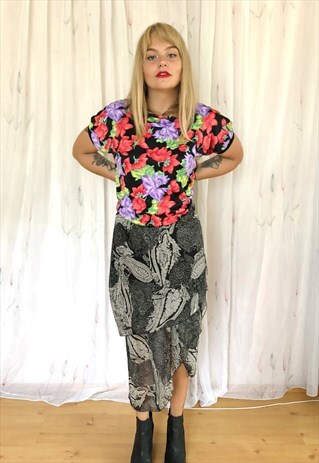 BLACK AND WHITE FEATHERS PATTERN 3 LAYERS SKIRT