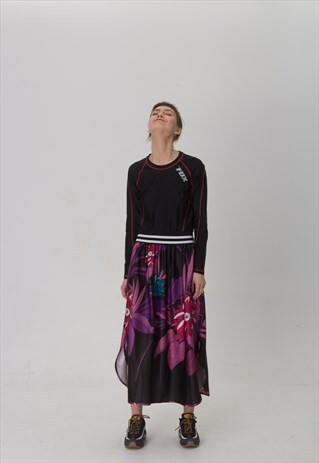 REWORKED MAXI 70S FLORAL SPORTY DRESS