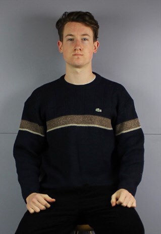 VINTAGE LACOSTE WOOL SWEATSHIRT IN NAVY BLUE AND BROWN WITH