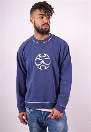 ADIDAS MENS VINTAGE SWEATSHIRT JUMPER LARGE BLUE 90'S