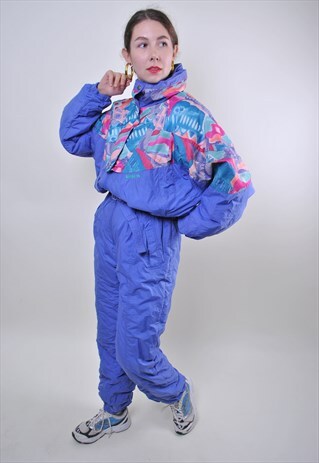 80S MULTICOLOR SKI SUIT, VINTAGE ABSTRACT WOMEN SNOW SUIT