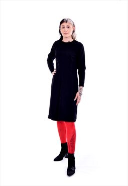 Vintage 60's Black Wool Gothic Style Dress