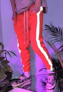 Slim fit reflective stripe joggers long lace pants in orange
