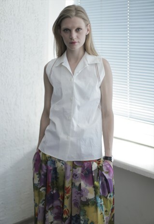 VINTAGE 90'S WHITE SLEEVELESS BUTTON UP SHIRT