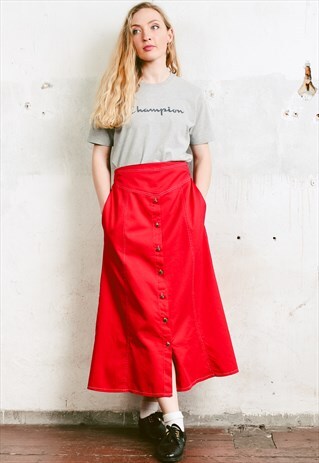 VINTAGE 90S RED DENIM FULL SKIRT