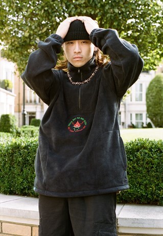 FLEECE IN BLACK WATERMELON DISCO RAVER EMBROIDERY