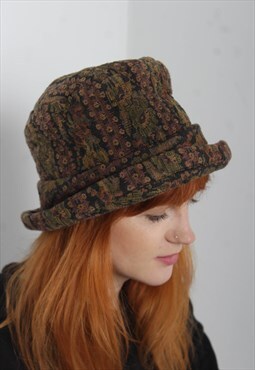 Vintage Aztec Knitted Festive Bucket Hat Cap Multi