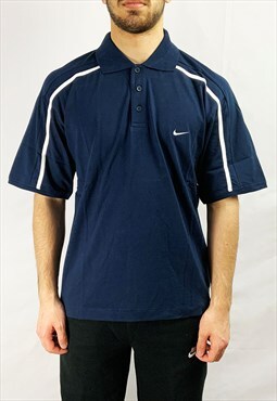 Vintage Nike Polo T-Shirt in Navy Blue