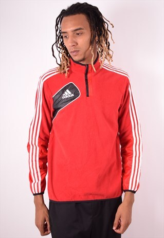 ADIDAS MENS VINTAGE FLEECE JUMPER MEDIUM RED 90S