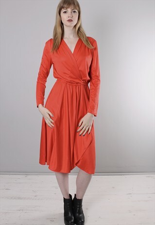 VINTAGE 80S RED WRAP MIDI DRESS