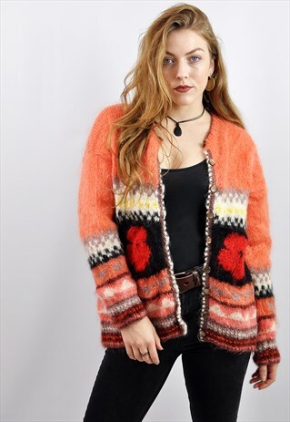 VINTAGE CAT MOTIF MOHAIR CARDIGAN
