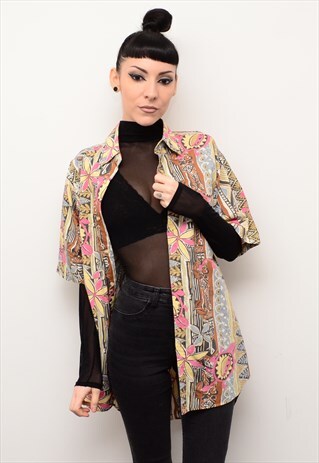 VINTAGE 90'S BOLD FLORAL FUNKY PATTERNED OVERSIZED SHIRT