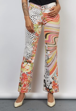 VINTAGE 90'S CAVALLI PSYCHEDELIC PRINT FLARED JEANS