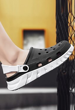 Contrast color crocs chunky sole sandals in black white
