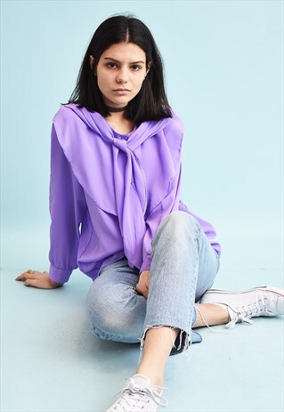 80'S LILAC PASTEL LOOSE-FITTED DRAPED PARIS CHIC BLOUSE TOP