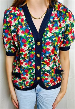 Vintage Colourful Floral Patterned Button Up Blouse/Cardigan
