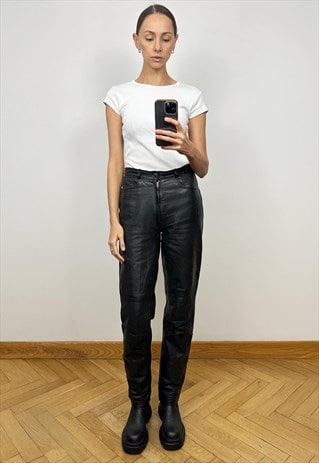 Vintage Black Leather Pants, High Waisted pants